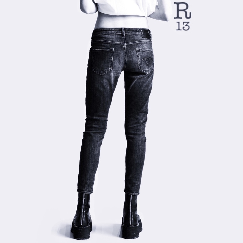 R 13 Faded Dark Denim Boy Skinny Jeans